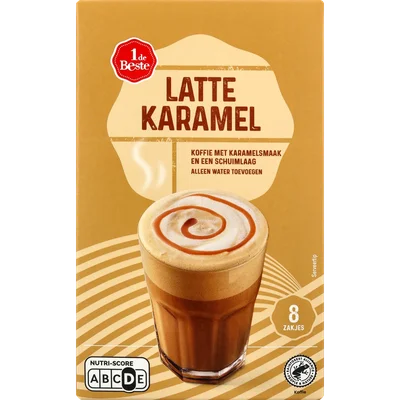 1 de Beste Oploskoffie latte karamel 8 st.