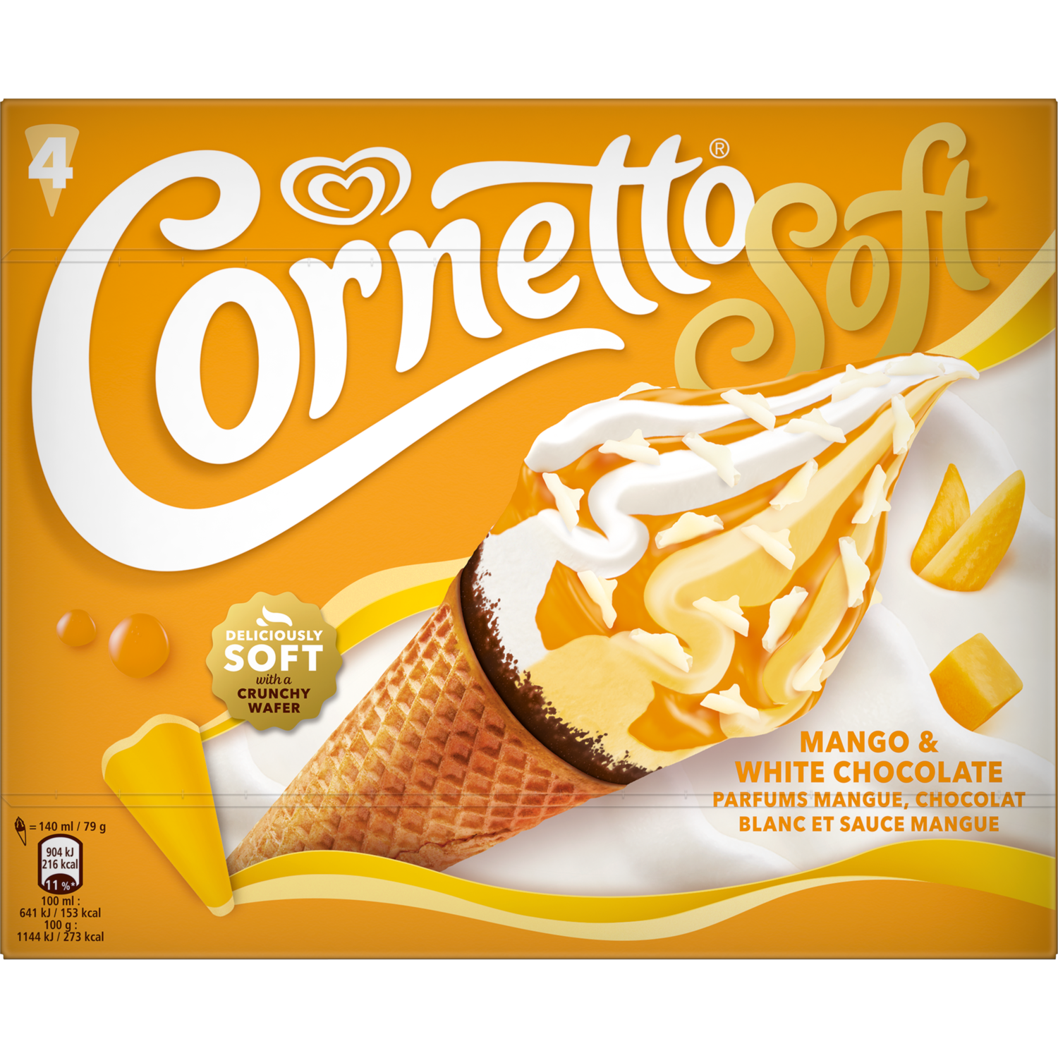 Ola Cornetto soft mango & white choc 4 st.