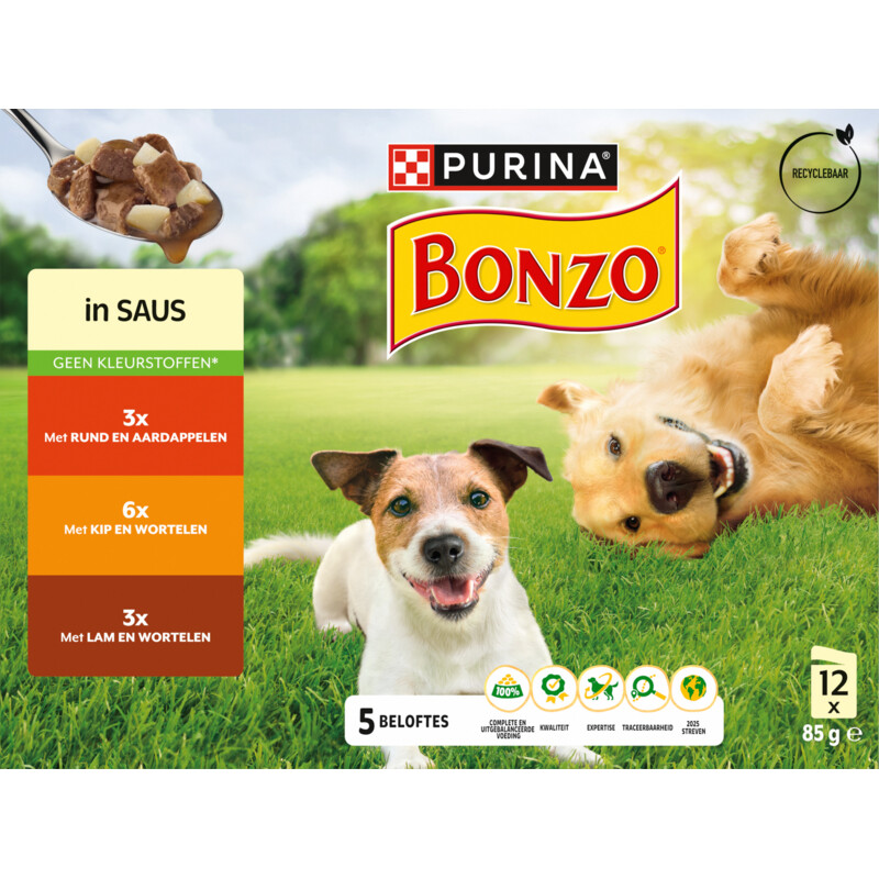 Bonzo Maaltijdzakjes in saus rund, kip, lam