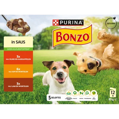 Bonzo Maaltijdzakjes in saus rund, kip, lam