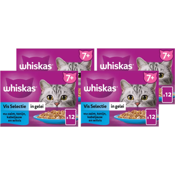 Whiskas 7+ Natvoer - Vis - Selectie in gelei - maaltijdzakjes 4 x 12 x 85 g
