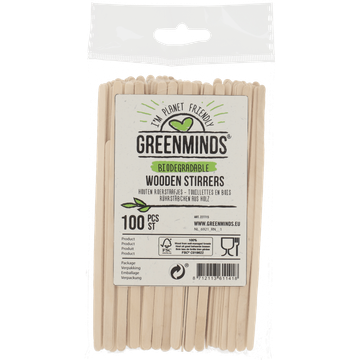 Greenminds Roerstaafjes Hout 100 stuks