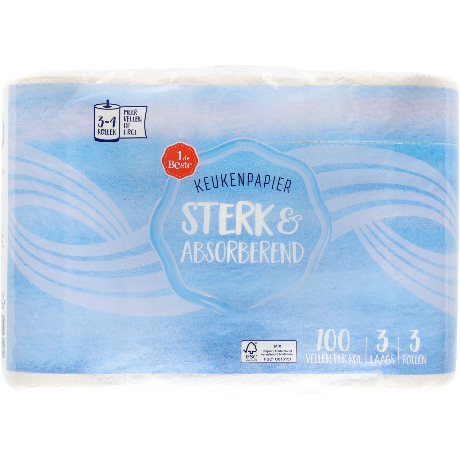 1 de Beste Keukenpapier 3 rollen 3 laags