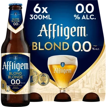 Affligem Blond 0.0 Bier Fles 6 x 300ml