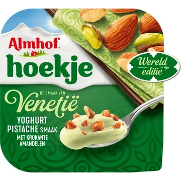 Almhof Hoekje Yoghurt Pistache Smaak met Krokante Amandelen 150 g