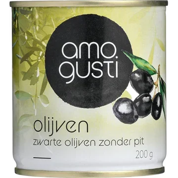 Amogusti Zwarte Olijven Zonder Pit 200 g