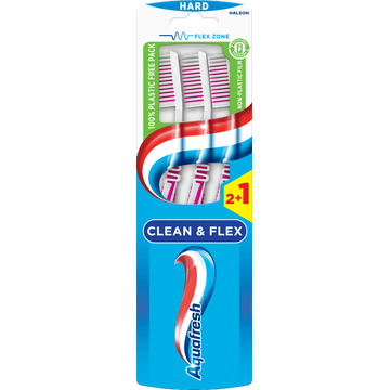 Aquafresh Clean & Flex Hard dagelijkse Tandenborstel 2+1 gratis, in 100% plasticvrije verpakking