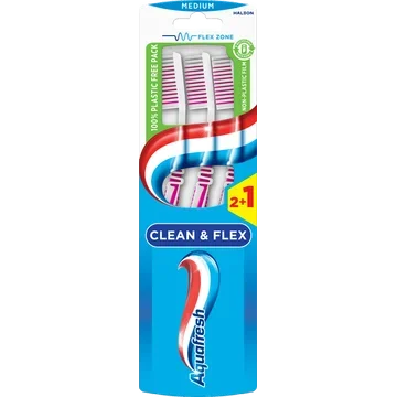 Aquafresh Clean&Flex Medium dagelijkse Tandenborstel 2+1 gratis, in 100% plasticvrije verpakking