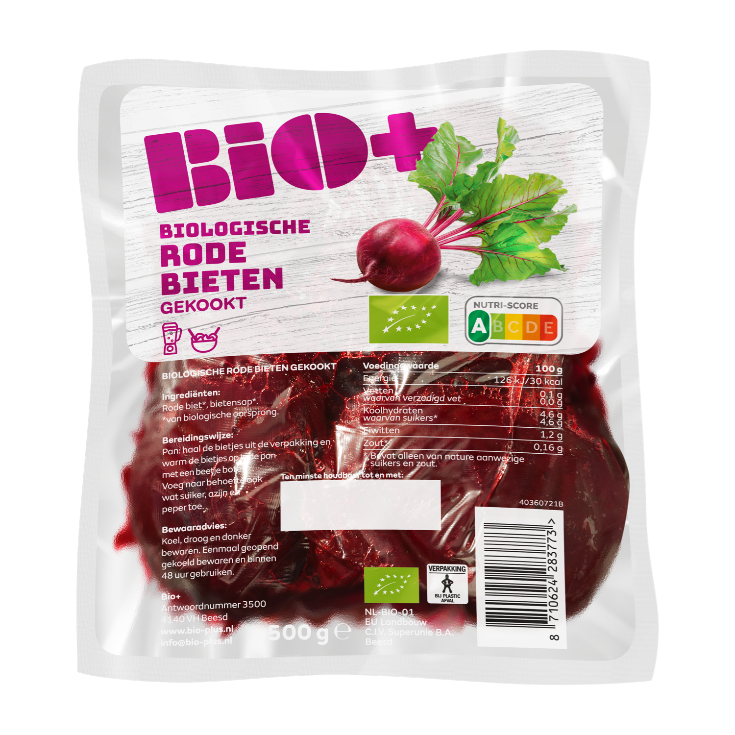 Bio+ Biologische rode bieten gekookt