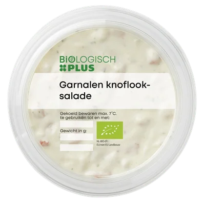 Biologisch PLUS Garnalen knoflooksalade Bakje 120 g
