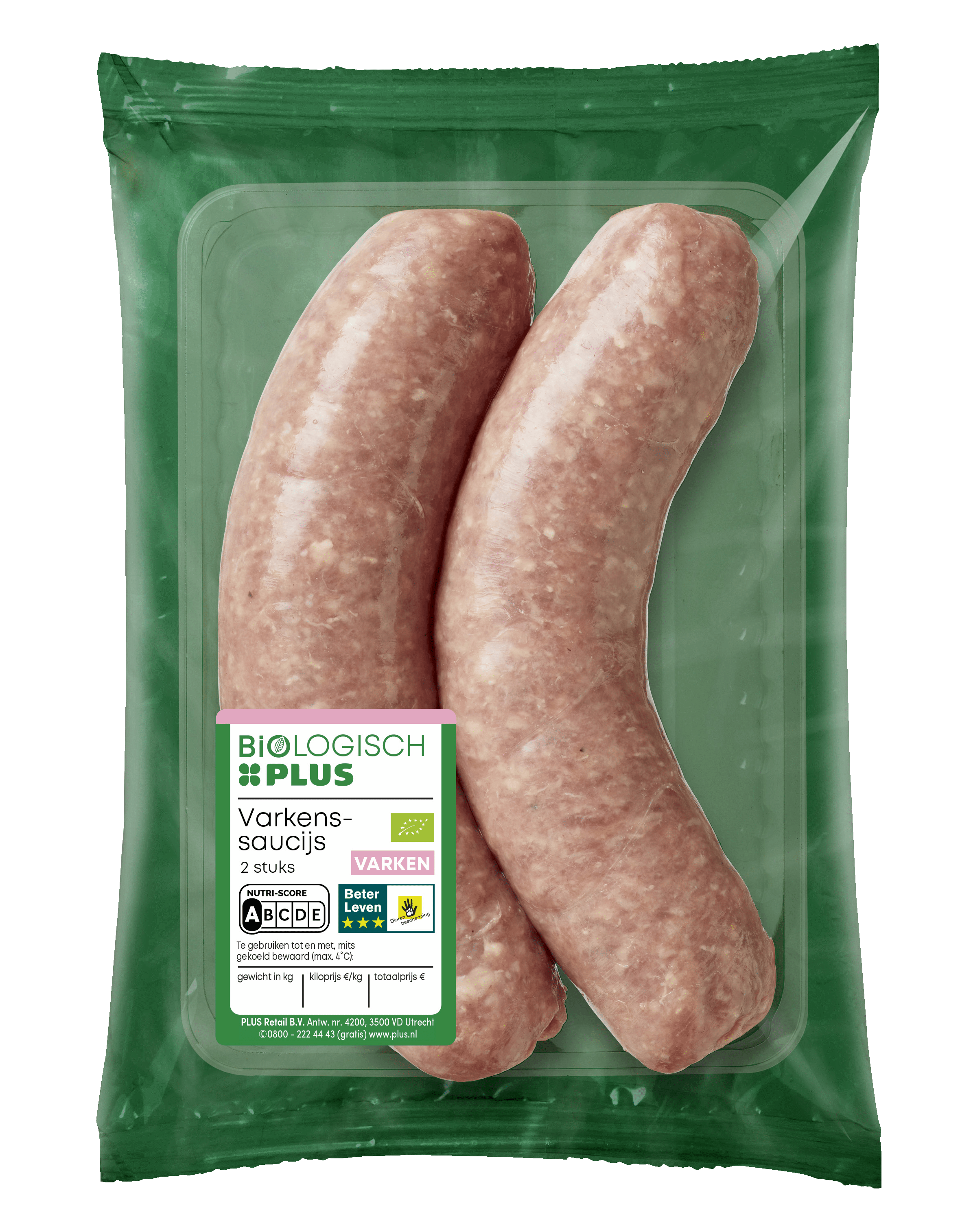 Biologisch PLUS Varkenssaucijs 2 stuks