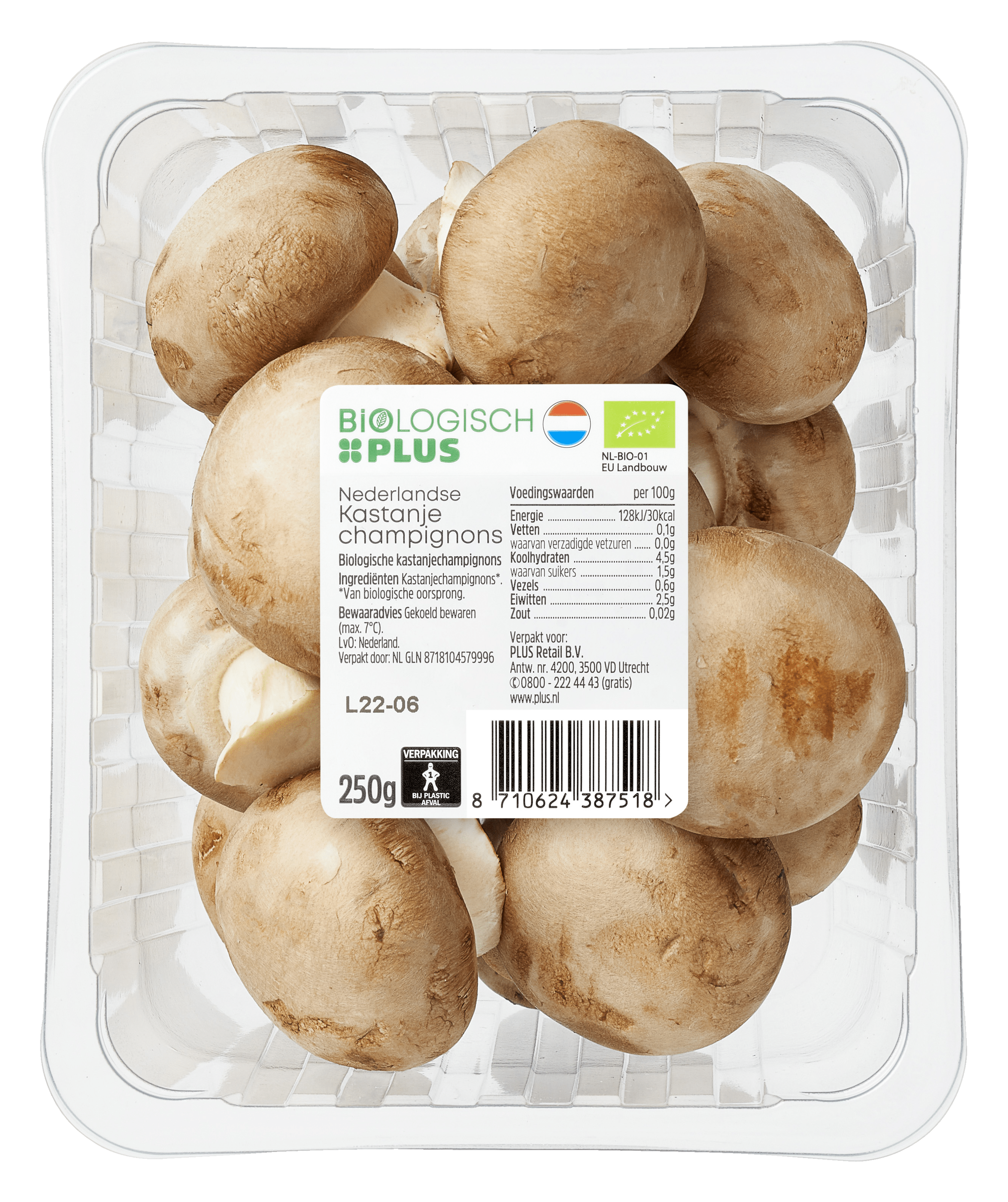 Biologisch PLUS Paddenstoelen Kastanjechampignons Tray 250 g