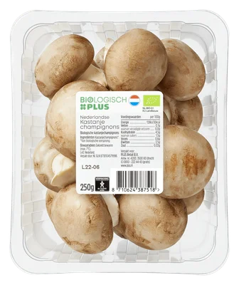 Biologisch PLUS Paddenstoelen Kastanjechampignons Tray 250 g