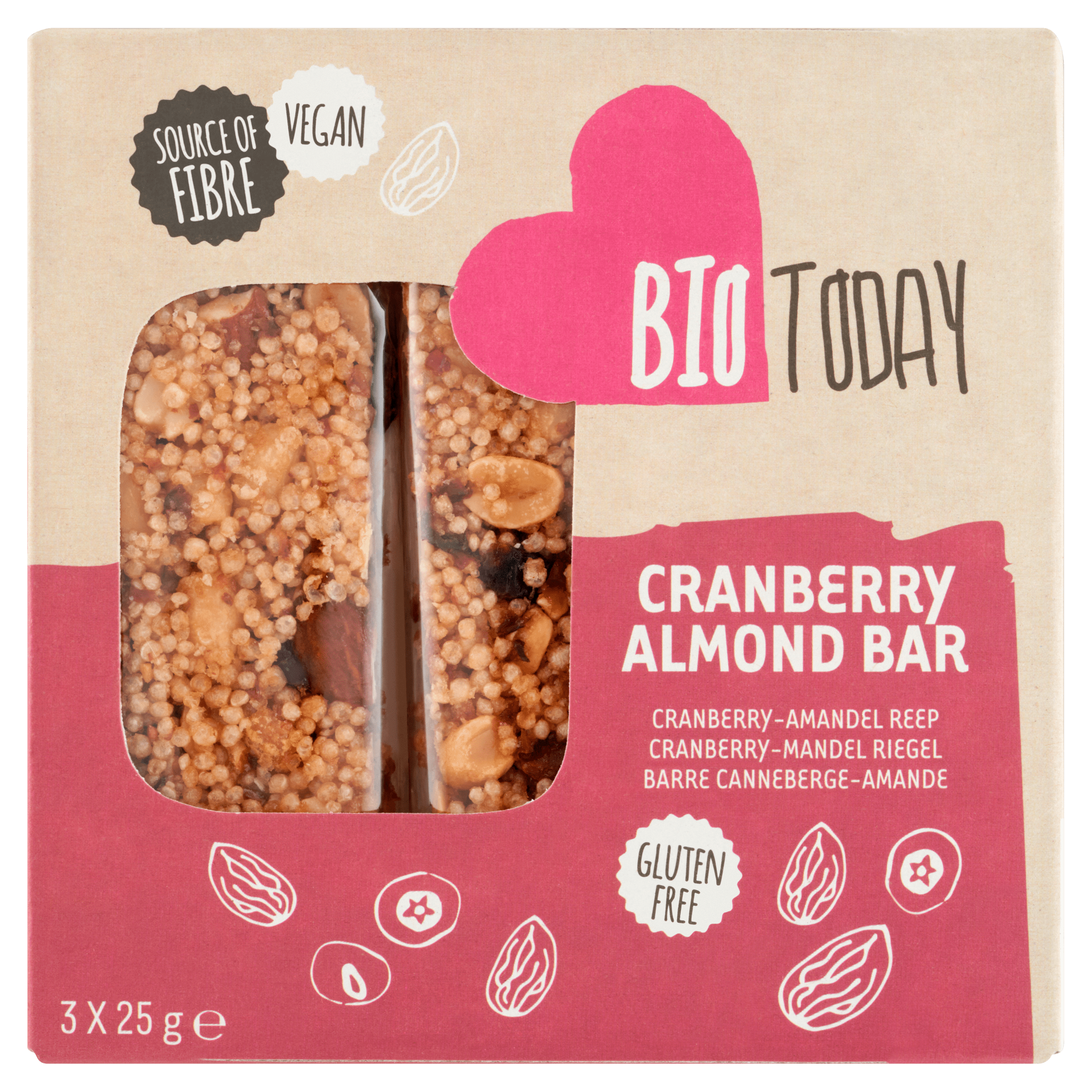 BioToday Notenreep cranberry almond Doos 75 g