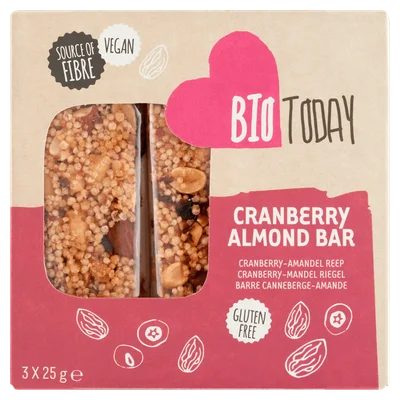 BioToday Notenreep cranberry almond Doos 75 g