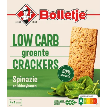 Bolletje Low Carb Groente Crackers Spinazie en Kidneybonen 4 x 4 Stuks 200 g