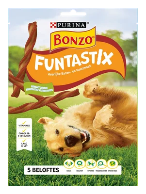 Bonzo Funtastix hondensnacks bacon &amp; kaas Stazak 175 g