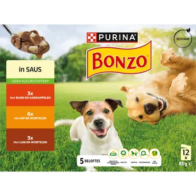 Bonzo Hondenvoer adult gelei rund kip lam 12st.