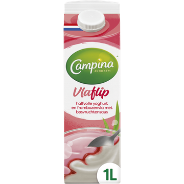 Campina Vlaflip Halfvolle Yoghurt en Frambozenvla met Bosvruchtensaus 1 L