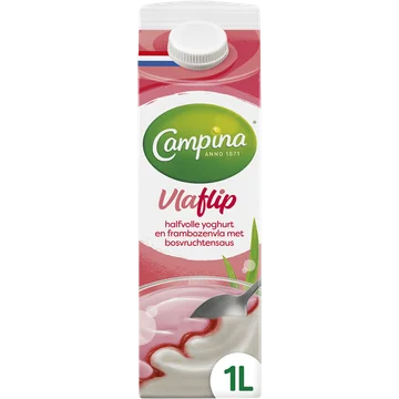 Campina Vlaflip Halfvolle Yoghurt en Frambozenvla met Bosvruchtensaus 1 L