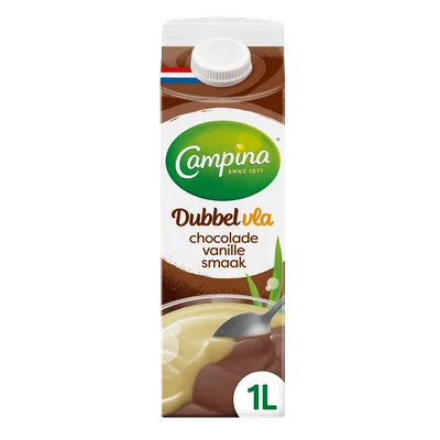Campina Dubbelvla chocola vanille Pak 1000 ml