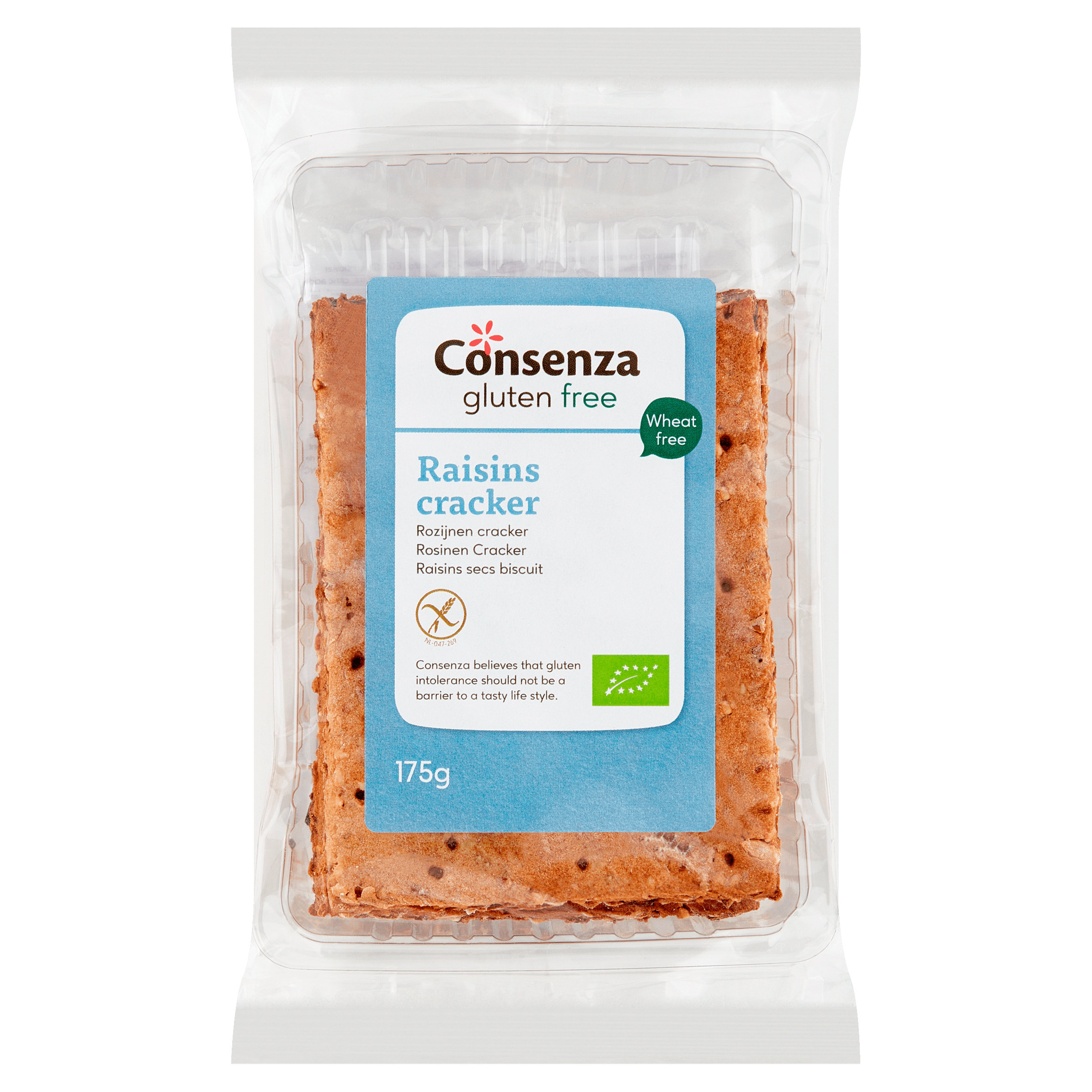 Consenza Cracker rozijnen biologisch glutenvrij Zak 175 g
