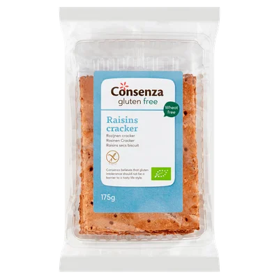Consenza Cracker rozijnen biologisch glutenvrij Zak 175 g