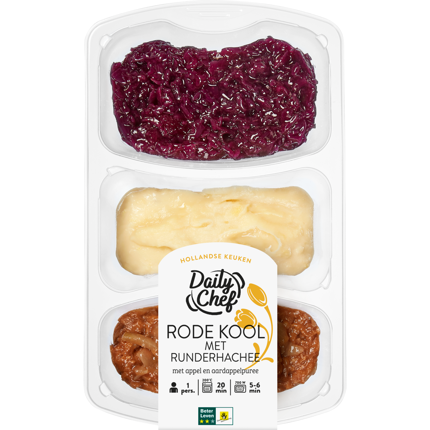 Daily Chef Rode kool met runderhachee appel en aardappelpuree