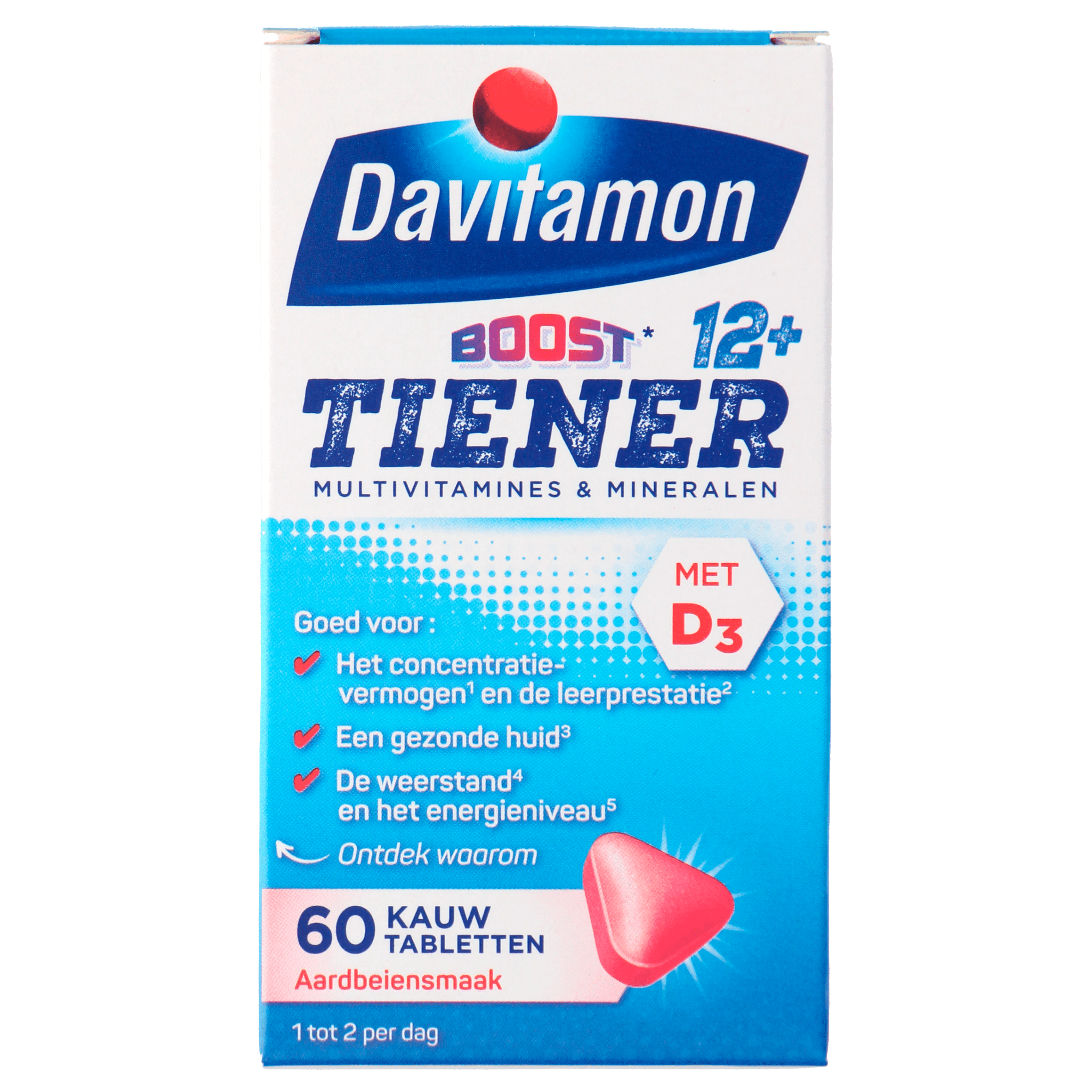 Davitamon Vitamine Boost 12+ kauwtablet aardbei Doos 60 st