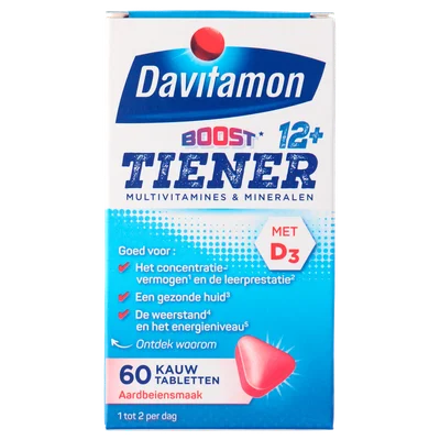 Davitamon Vitamine Boost 12+ kauwtablet aardbei Doos 60 st