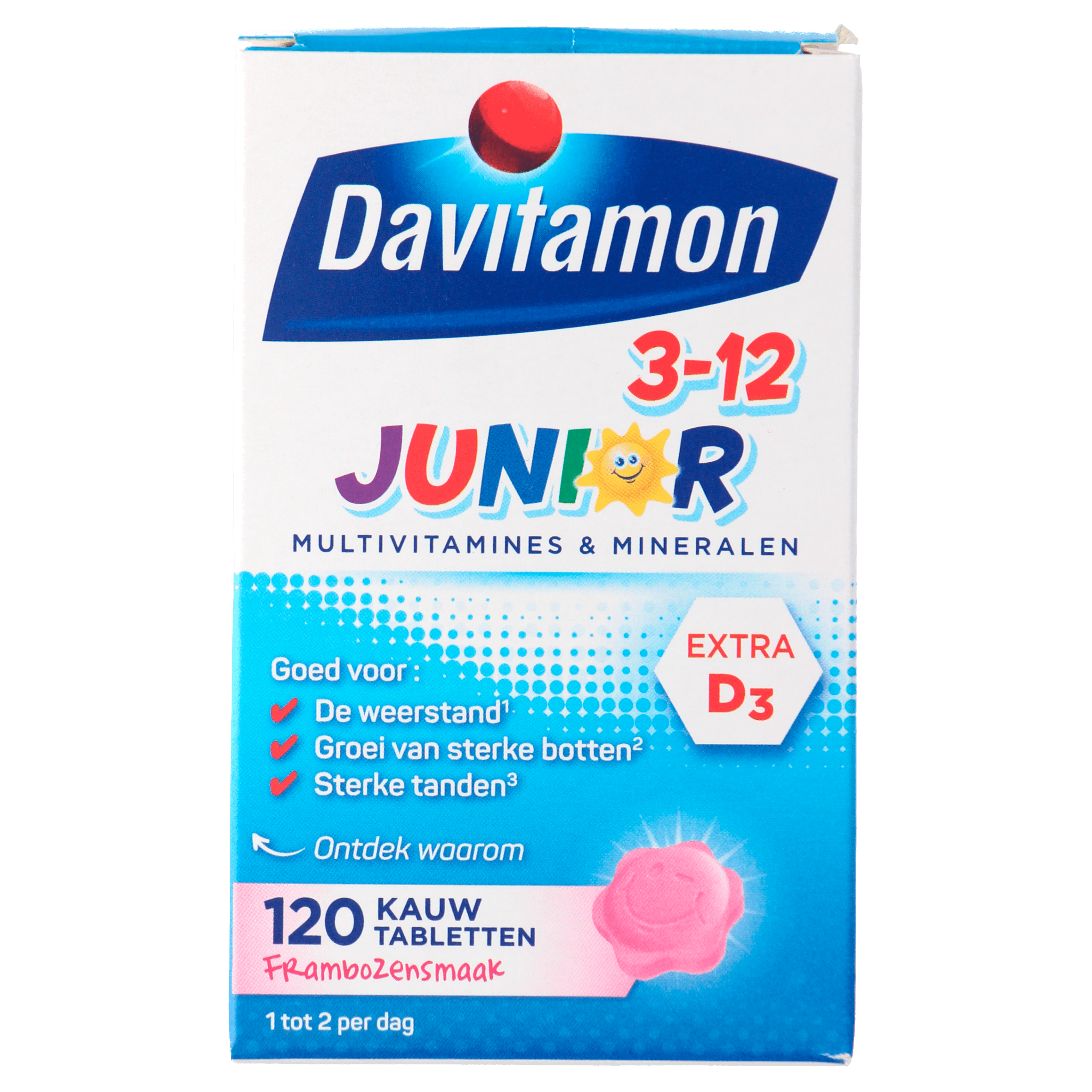 Davitamon Vitamine Junior kauwtablet framboos Doos 120 st