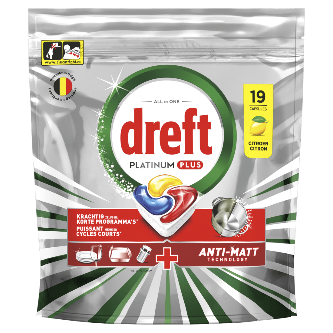 Dreft Platinum plus vaatwascapsules lemon Zak 19 st