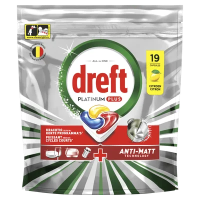 Dreft Platinum plus vaatwascapsules lemon Zak 19 st