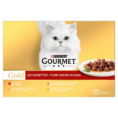 Gourmet Gold Fijne Hapjes kattenvoer vis/vlees Doos 12 st