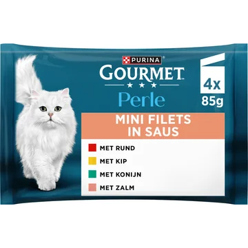Gourmet Perle Mini Filets In Saus, Volledig Nat Diervoeder Voor Volwassen Katten, Met Kip, Met Rund, Met Konijn, Met Zalm, 85g  Maaltijdzakje