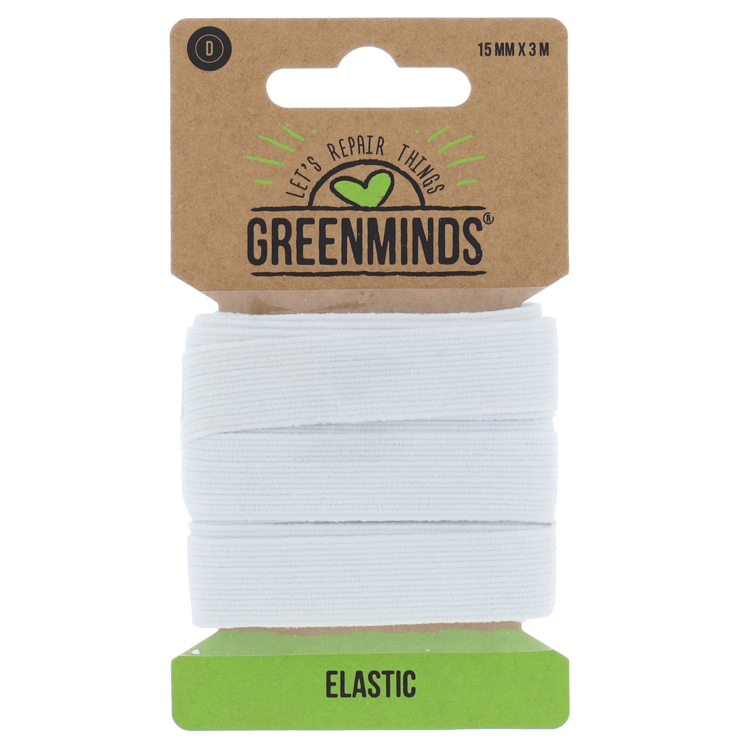 Greenminds Elastiek Wit 15mm 3m Kaart 25 g