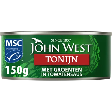 John West Tonijnstukken met Groenten in Pikante Tomatensaus 150g