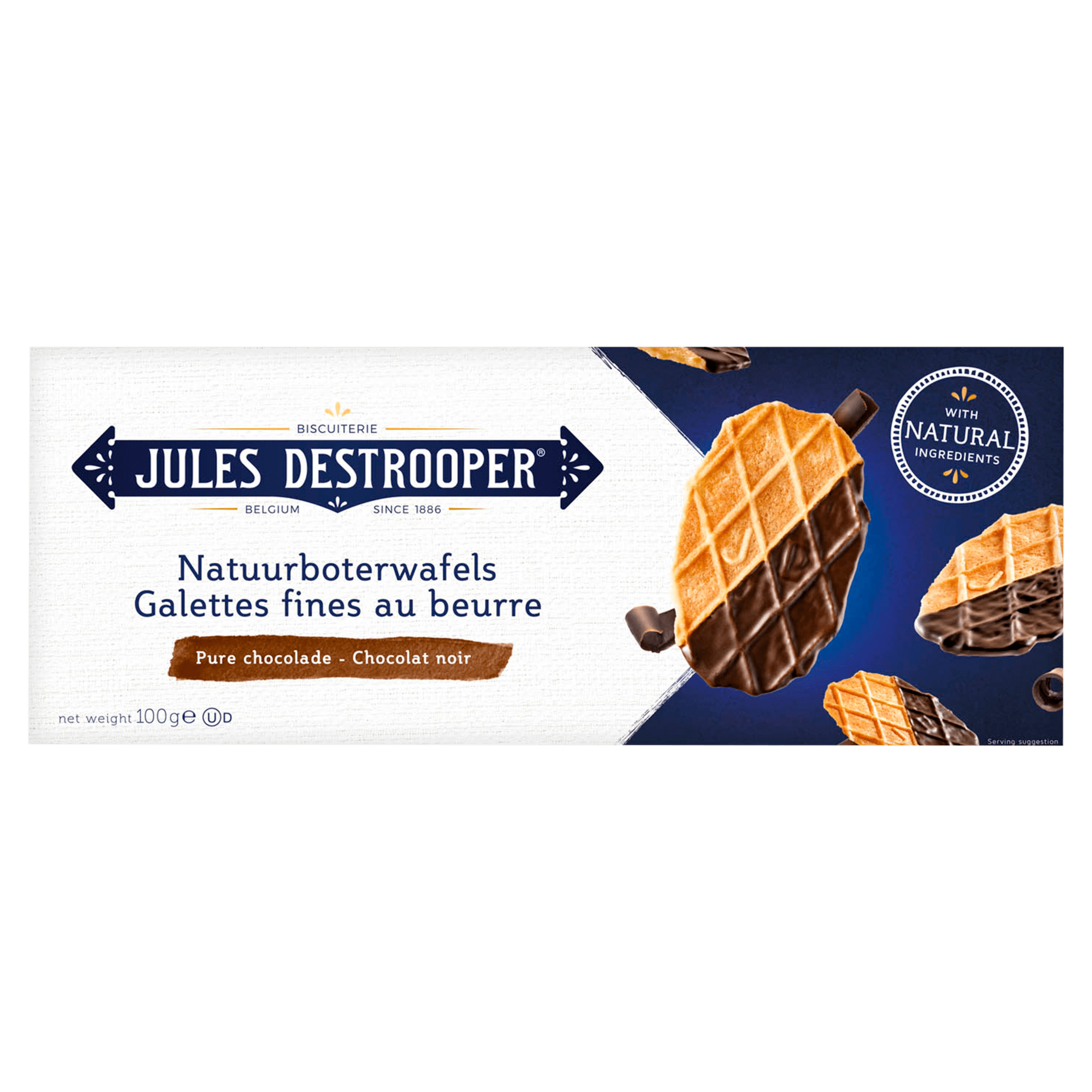 Jules Destrooper Natuurboterwafels Belgische Chocolade Pak 100 G