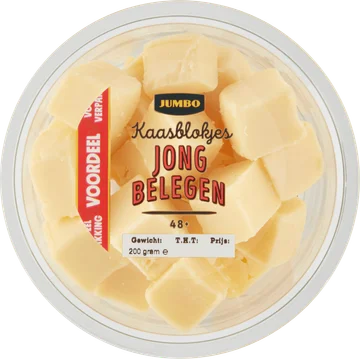 Jumbo Kaasblokjes Jong Belegen 48+ Voordeelverpakking 200 g
