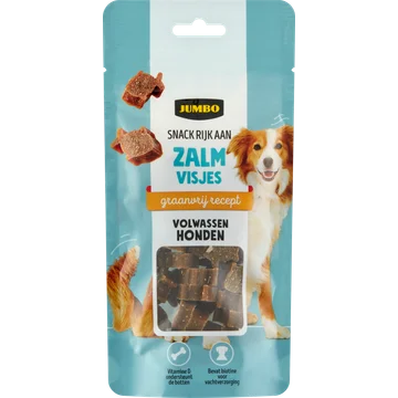 Jumbo Snack Rijk aan Zalm Visjes Volwassen Honden 60 g
