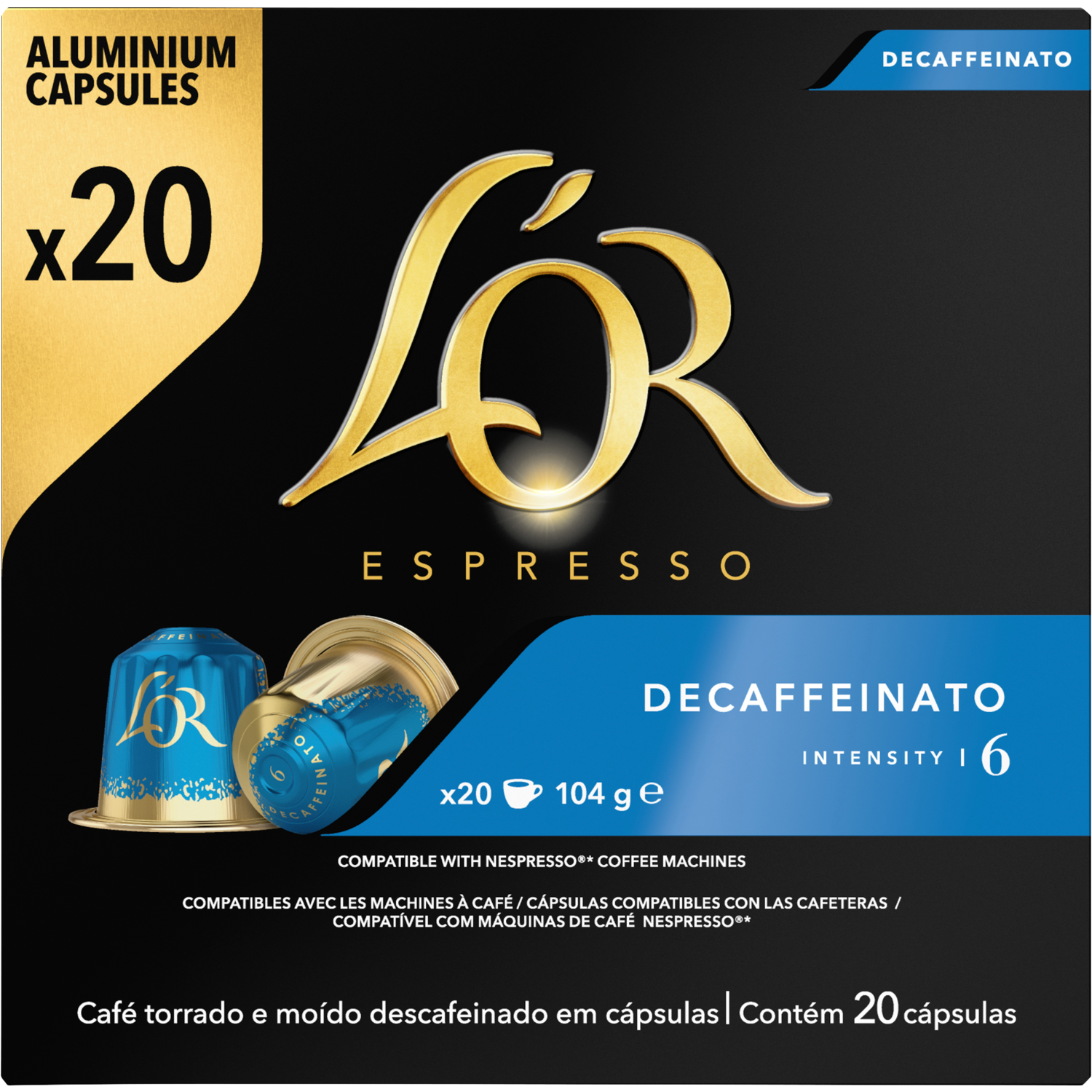 L'Or Koffiecups decaffeinato sterkte 6