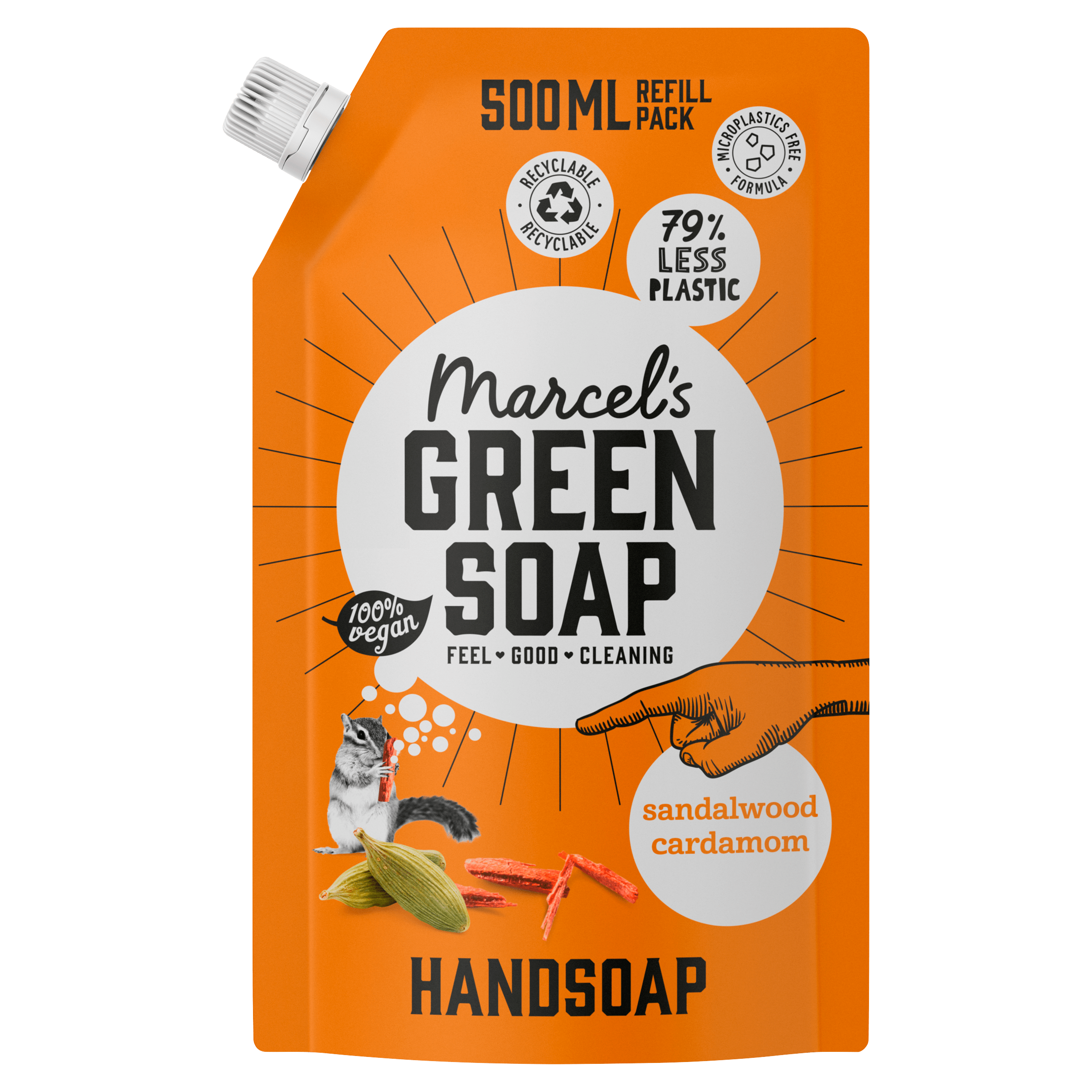 Marcel's Green Soap Handzeep Sandelhout &amp; Kardemon navul Stazak 500 ml