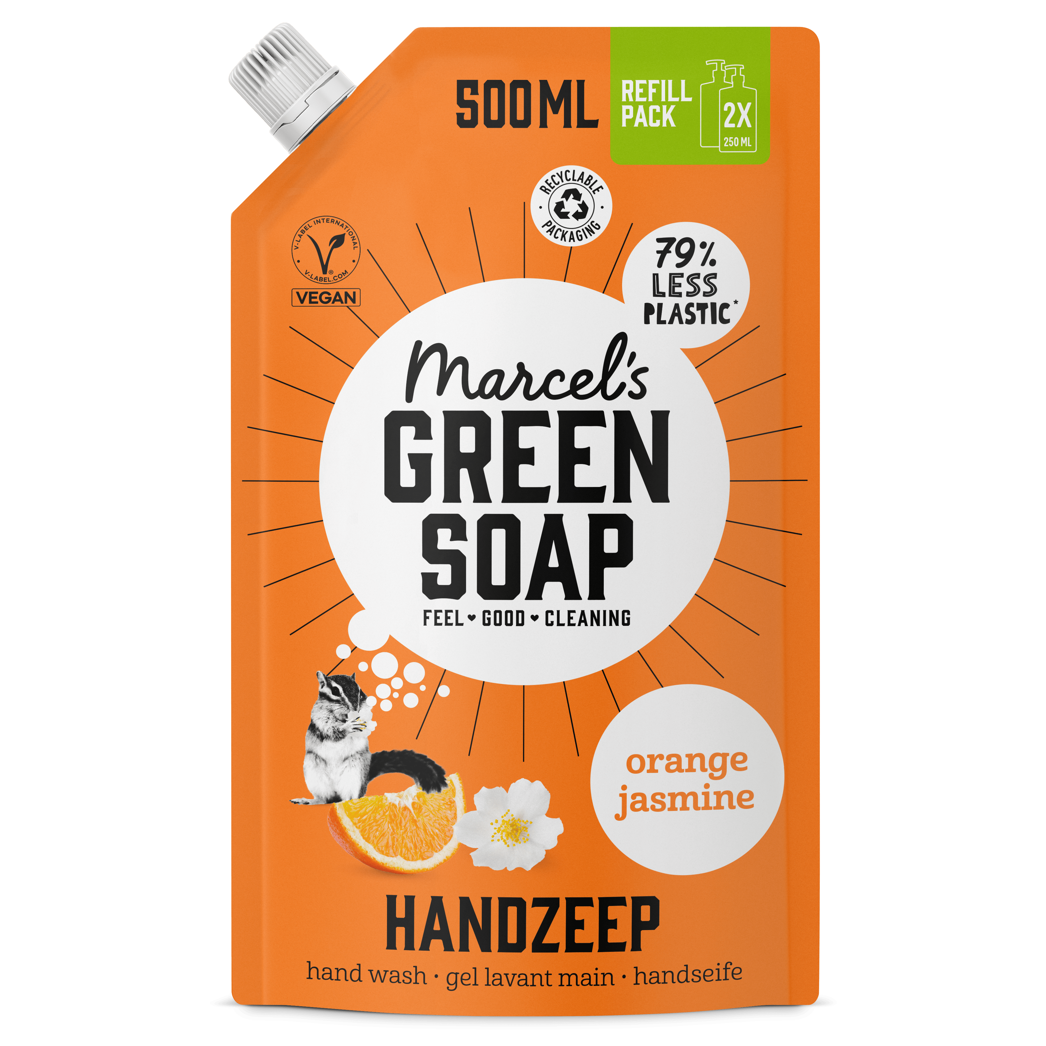 Marcel's Green Soap Handzeep Sinaasappel &amp; Jasmijn navul Stazak 500 ml
