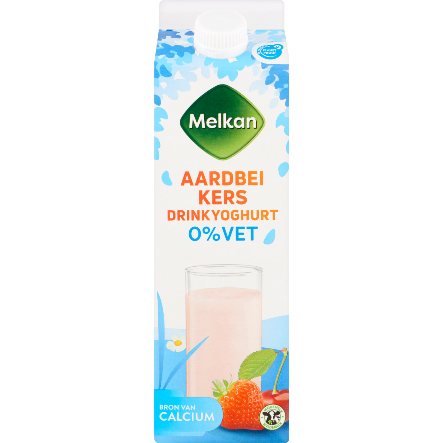 Melkan Zuiveldrink aardbei-kers 0% vet