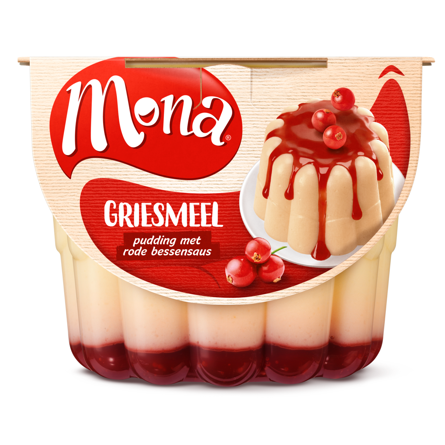 Mona Pudding griesmeel met rode bessensaus