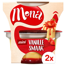 Mona Mini Vanillesmaak Pudding met Aardbeiensaus