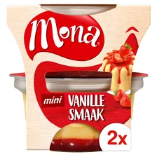 Mona Mini Vanillesmaak Pudding met Aardbeiensaus
