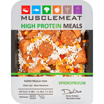 Muscle Meat High Protein Meals Kipfilet Mexican Style Witte Rijst - Mais Mexicana Spieropbouw 450 g