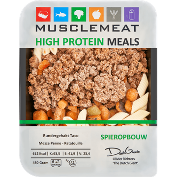 Muscle Meat High Protein Meals Rundergehakt Taco Mezze Penne - Ratatouille Spieropbouw 450 g