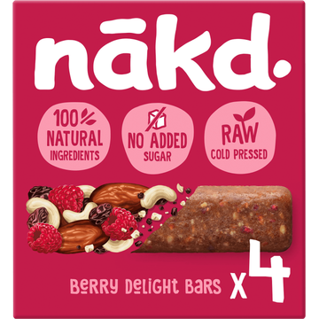 Nakd. Raw Fruitreep met noten Berry Delight 4 x 35 g